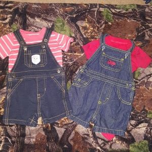SOLD 2 pairs of Infant jean short overalls